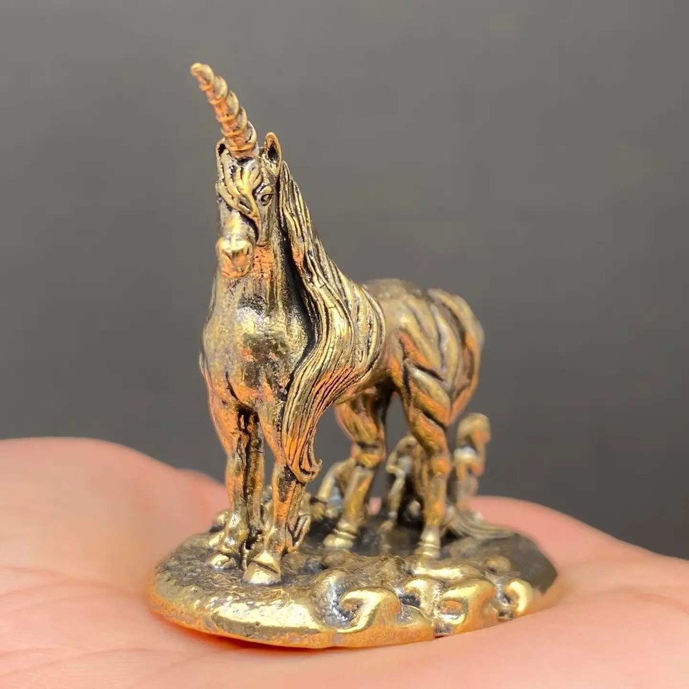Brass Unicorn Figurine Spirit Animal Magic Purity Intuition Altar Fantasy Decor